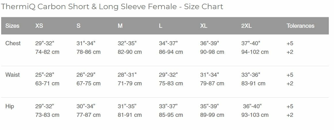 Apeks ladies rashguard size guide
