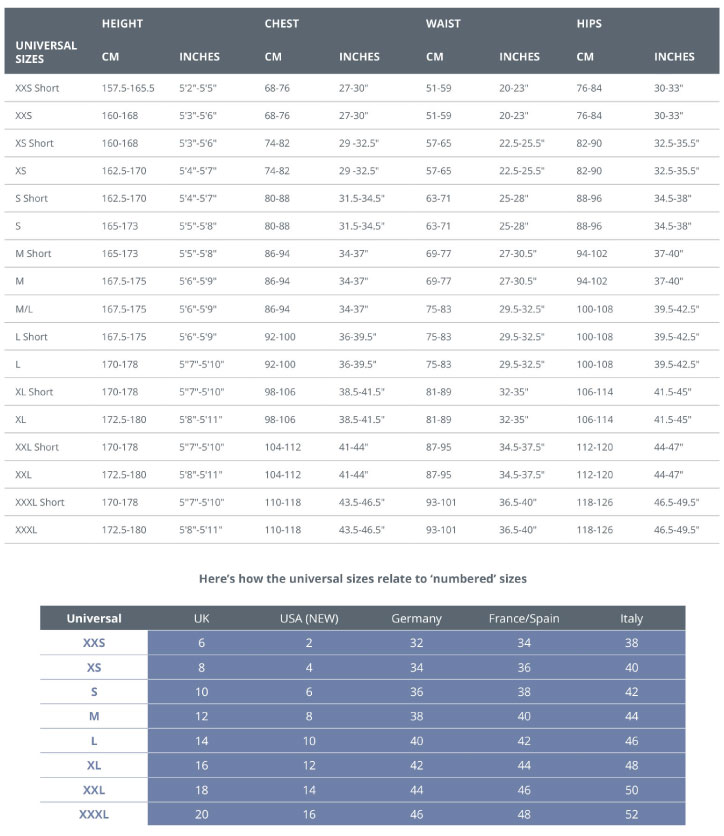 Fourth Element ladies Halo AR undersuit size guide