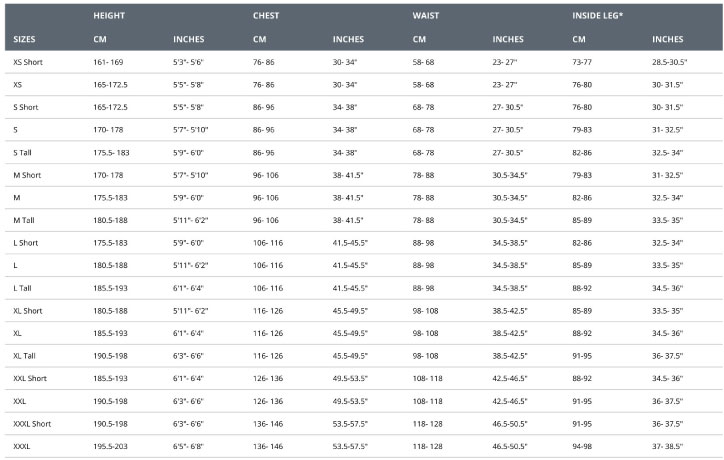 Fourth Element Halo AR undersuit size guide