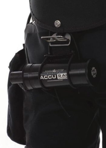 Diver wearing Ammonite Sidemount Battery Mounting Bracket on their sidemount wing