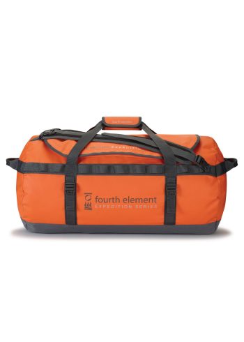Side view of the Fourth Element Expedition Series Duffel Bag in orange