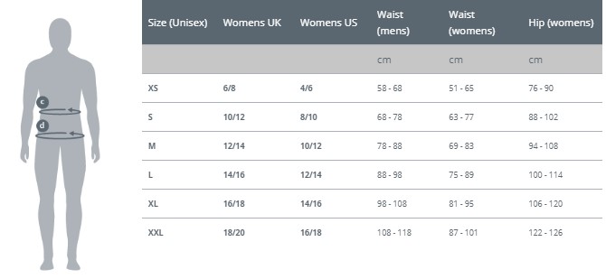 Fourth Element Tech Shorts size chart
