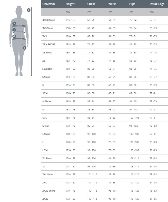 Women's Fourth Element J2 longsleeve top Size Chart