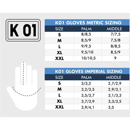 K01 Flexglove size guide